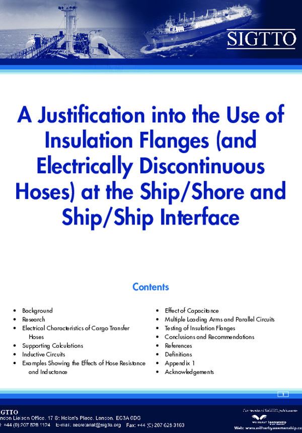 A Justification into the Use of Insulation Flanges (and Electrically Discontinuous Hoses) at the Ship/Shore and Ship/Ship Interface